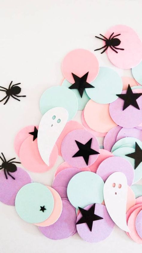 Listing: 100 pieces total (Including all the shapes shown in photo) Pastel Halloween Food, Pastel Halloween Color Palette, Halloween Pink Aesthetic, Pastel Halloween Aesthetic, Sweetheart Table Candles, Pastel Halloween Party, Girls Birthday Party Games, Jordan Baby Shower, Halloween Confetti