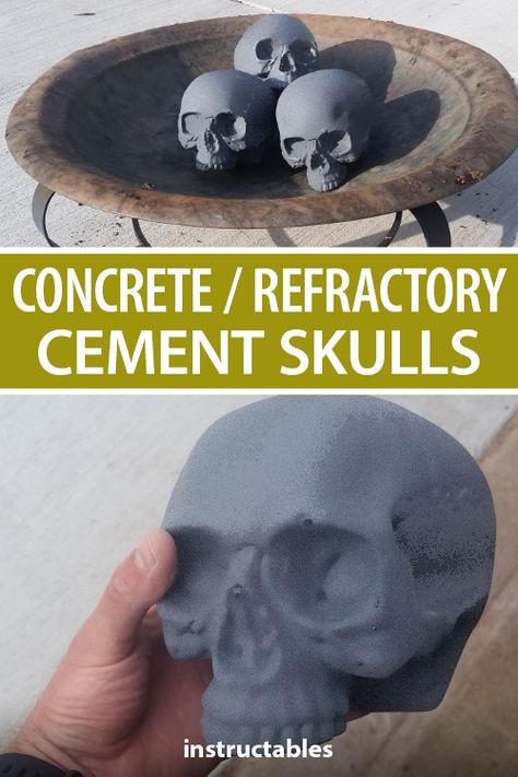 Use a cheap plastic skull as a mold to make many concrete / refractory cement skulls. Great for sturdy Halloween decorations or regular interior decor for those who are fans of the macabre.  #Instructables #skeleton #fireplace #garden #outdoors Skull Decorations, Diy Skulls, How Lucky I Am, Skull Mold, Halloween Props Diy, Fireplace Garden, Concrete Diy Projects, Concrete Crafts, Cement Crafts