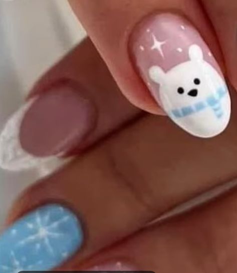 Winter Nails Polar Bear, Polar Bear Nail Designs, Polar Bear Nails Christmas, Christmas Nails Polar Bear, Winter Bear Nails, Winter Nails For Kids, Polar Bear Nail Art, Polar Bear Nails, Bear Nails