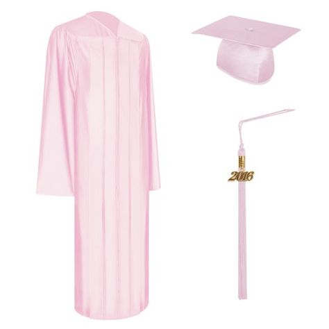 Shiny Pink Graduation Cap, Gown & Tassel | The gown is made from the finest non see through shiny fabric and has beautifully designed pleats on front and back, balancing classic style and comfort for the wearer. Also included is a traditional graduation cap and tassel with a commemorative year drop to mark the year of graduation. This cap, gown & tassel set will give you the confidence you need to create life long memories of your special day. Pink Grad Cap And Gown, Pink Graduation Cap And Gown, Pink Cap And Gown Graduation Pictures, Pink Graduation Gown, Pink Graduation Cap, Grad Gowns, Graduation Regalia, Graduation Aesthetic, Summertime Aesthetic