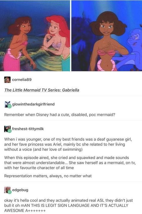 She's Just A Friend, Disabled Character, Humanized Disney, Representation Matters, Disney Tv, Mermaid Disney, Disney Memes, Hell Yeah, Disney Funny