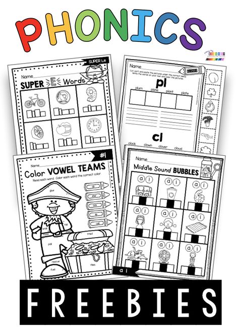 FREE Phonics worksheets and activities for kindergarten and first grade students - printables - reading ELA literacy centers - try freebie lessons to teach letter sounds - segmenting and blending CVC words - long vowels and vowel teams CVCe words - consonant blends and digraphs plus more - phonics assessments and standards based lesson plans #kindergartenphonics #kindergarten #firstgradephonics #firstgrade Free Blending Activities For Kindergarten, Patterns Kindergarten, Teach Letter Sounds, Free Phonics Worksheets, Reading Support, Phonics Assessments, Phonics Resources, Phonics Worksheets Free, Blends Activities