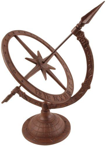 Esschert Design – Sundial Table with Cast Iron Stand, Refined Workmanship, Coated, Reddish Brown * For more information, visit image link. #GardenDecor Garden Clocks, Range Buche, Armillary Sphere, Outdoor Range, Sundials, Bird Statues, Nautical Design, Decoration Originale, Unique Gardens