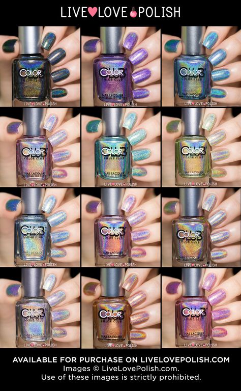 I got the color club over the moon. We've swatched all 12 Color Club holographic nail polishes for you! :) Shop here: http://www.livelovepolish.com/collections/color-club/holographic Color Club Nail Polish, Holo Nails, New Nail Polish, Holographic Nail Polish, New Nail, Color Club, Get Nails, Nail Polish Collection, Holographic Nails