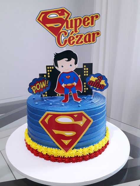 Superman Cake Ideas, Superman Cake Design, Baby Dedication Party, Printable Topper, Superman Cake, Superman Cakes, Baby Dedication, Floral Border Design, Cakes For Men