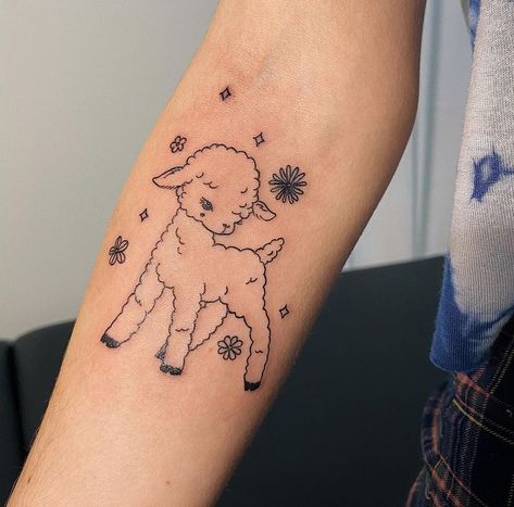 Aesthetic tattoo Sheep Tattoo Aesthetic, Dog Tattoo Ideas Aesthetic, Lamb Tattoo Cute, Cartoon Lamb Tattoo, Sheep Tattoo Cute, Baby Lamb Tattoo, Lamb Tattoo Simple, Cute Sheep Tattoo, Little Lamb Tattoo