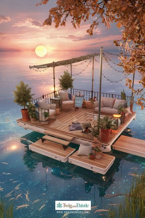 Discover stylish floating dock boat designs that blend functionality with aesthetics. Ideal for enhancing your waterfront property. #DockBoatDesign #WaterfrontLiving #DIYProjects #BoatInspiration #StylishDock Lake Docks Designs, Floating Boat Docks, Floating Boat, Lake Dock, Genius Loci, Dream Life House, Floating Dock, Floating House, Waterfront Property