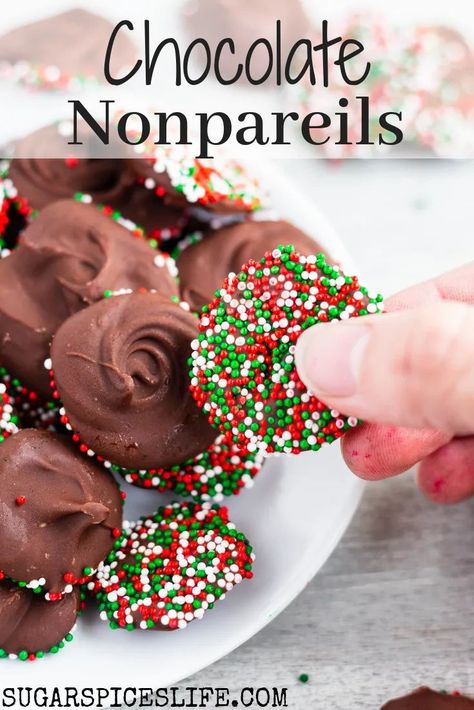 Christmas Nonpareils, Nonpareils Recipe, Chocolate Nonpareils, Non Pareils, Nobake Dessert, Christmas Texas, Xmas Goodies, Truffle Recipes, Homemade Milk