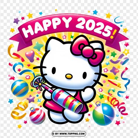 Hello Kitty Christmas Stickers, Hello Kitty Happy New Year 2025, Cute Happy New Year Pictures, Happy New Year Hello Kitty, Hello Kitty Winter Wallpaper, Hello Kitty New Year, Happy New Year 2025, 2025 Celebration, Happy 2025