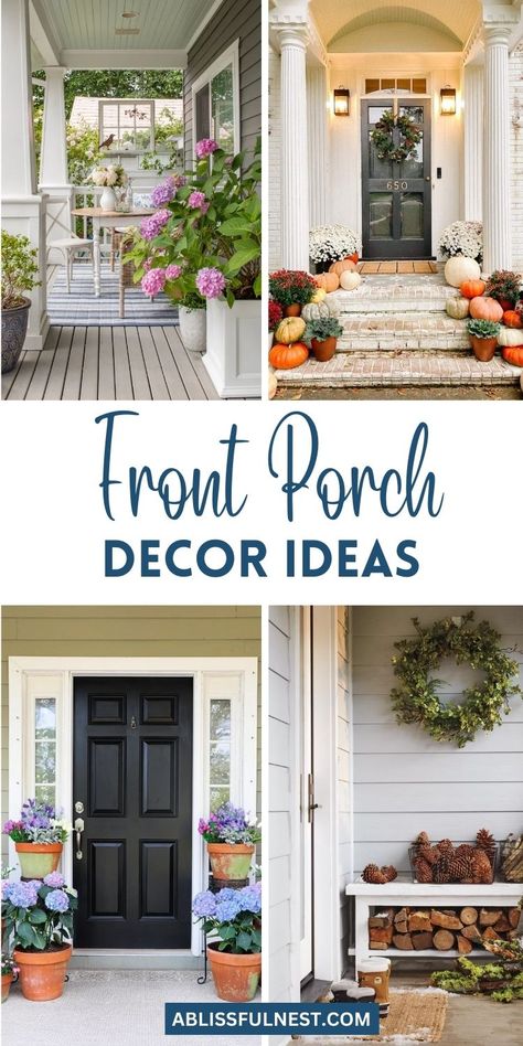 Looking for front porch decor ideas that make a statement? Embrace bold colors, unique textures, and eye-catching accents to create a space that's as unique as you are. Don't be afraid to experiment and have fun with your design! Consider adding a stunning wreath, a statement-making porch swing, or a collection of vintage lanterns to truly personalize your space. #porchstyle #homeexterior #designinspiration Planters For Front Porch Entrance, Winter Front Porch Ideas, Farmhouse Front Porch Decor, Front Porch Planters, Boost Curb Appeal, Front Porch Decor Ideas, Porch Doors, Porch Steps, Front Porch Decor