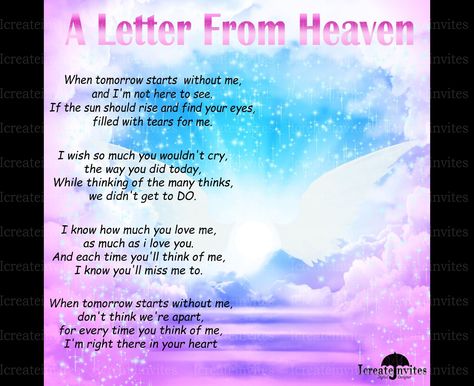 Letter From Heaven To Daughter, Birthday In Heaven Poem, A Letter From Heaven, Heaven Background, Letter To My Mom, Heaven Poems, Letter From Heaven, Happy Birthday In Heaven, Loved One In Heaven