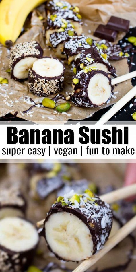 Resep Sushi, Sweet Sushi, Banana Sushi, Dessert Sushi, Resep Smoothie, Desserts Vegan, Cake Vegan, Vegan Banana, Sushi Recipes