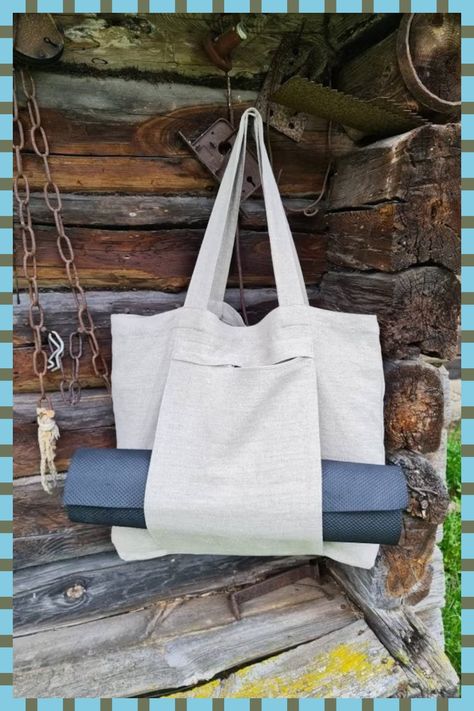 Yoga Bag Pattern, Yoga Mat Bag Pattern, Yoga Mat Tote, Yoga Tote Bag, Rough Linen, Yoga Tote, Linen Tote Bag, Diy Bag Designs, Textile Bag