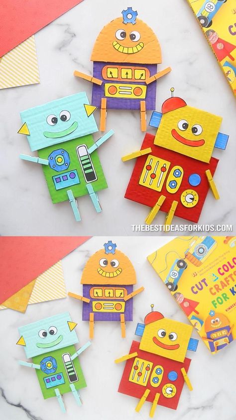 Cardboard Robot, Diy Kids Party, Robot Craft, School Kids Crafts, Back To School Crafts, Hand Crafts For Kids, Toilet Paper Roll Crafts, Crafts For Boys, Easy Crafts For Kids