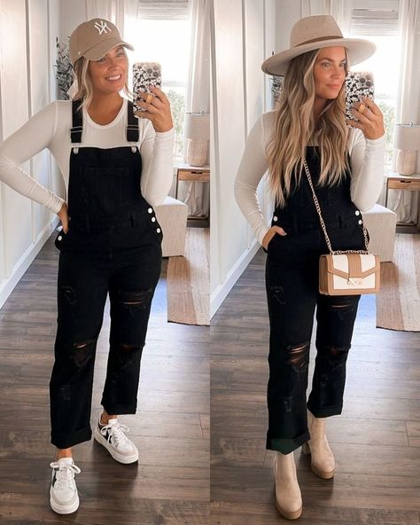 Black Overalls Outfit Winter, Black Overalls Outfit Fall, Overalls Winter Outfit, Overalls Outfit Spring, Womens Overalls Outfits, Overalls Outfit Fall, Overalls Outfit Winter, Black Overalls Outfit, Overalls Outfits