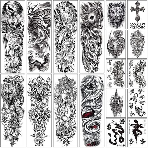 These are awesome for trying out different tattoo artwork before deciding on getting your own sleeve Halloween Sleeve, Festival Face Jewels, Halloween Tattoos Sleeve, Realistic Fake Tattoos, Wolf Designs, Mystical Tattoos, Tattoos Temporary, Realistic Temporary Tattoos, Arm Temporary Tattoos