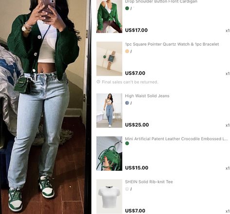 Green Shein Outfits, Pink Dunks Outfit Ideas, Dunks Outfit Ideas, Outfits With Dunks, Pink Dunks Outfit, Shein Outfits Fall, Shein Fall Outfits, Outfit Ideas Shein, Green Dunks