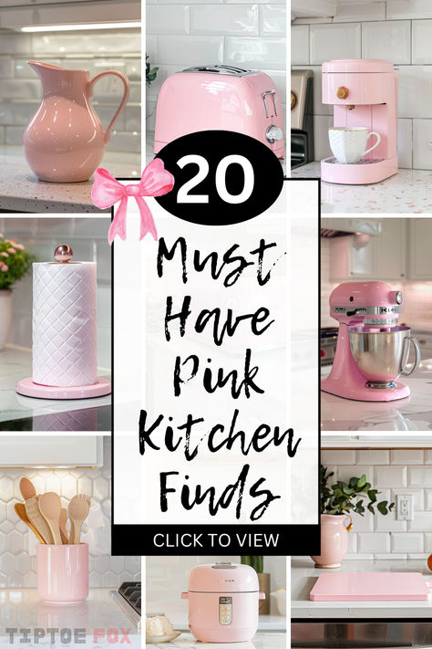 must have pink kitchen finds from Amazon Pink Kitchen Decor Ideas, Spice Jars Ideas, Kitchen Decor Ideas Apartment, Pink Kitchen Appliances, Pink Kitchen Decor, Amazon Kitchen Must Haves, Kitchen Finds, Amazon Kitchen Gadgets, Kitchen Must Haves