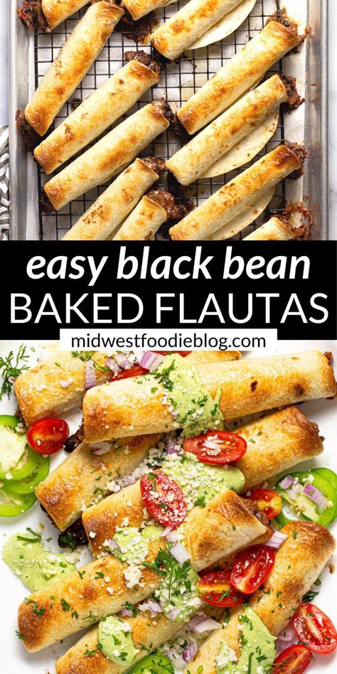 Black Bean Flautas, Bean Flautas, Baked Flautas, Wisconsin Beer Cheese Soup, Tuesday Dinner, Roasted Tomato Salsa, Beer Cheese Soups, Easy Snack Recipes, Weeknight Dinner Recipe