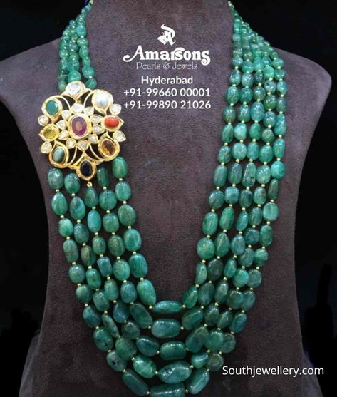 Emerald Mala, Amarsons Jewellery, Beads Haram, Ruby Jewelry Necklaces, 22 Carat Gold Jewellery, Temple Jewelry Necklace, Stone Bead Jewelry, Beads Mala, Antique Jewellery Designs