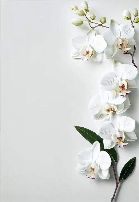 Free White Orchid Flower Card Background Image Orchid Flower Background, Orchid Background Wallpapers, Wedding Flyer Background, White Invitation Background, Wedding Cards Background, Orchid Wallpaper Iphone, White Wedding Background, White Flower Border, Wedding Invitations Background