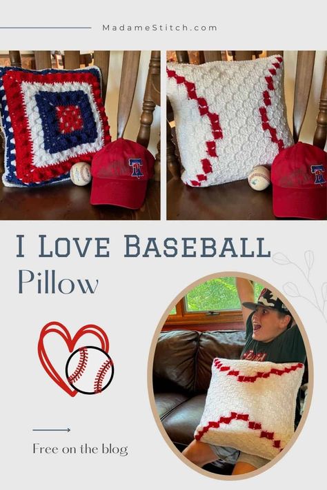 Crochet Baseball Pillow Pattern, Baseball Crochet, Baseball Pillow, Crochet Baseball, Football Pillows, Crochet Pillows, Corner To Corner, Cozy Pillow, Yarn Stash