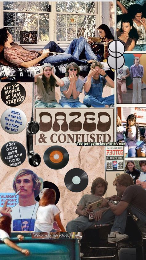 dazed & confused wallpaper 🍃 #dazedandconfused #fyp #shifting #vintage #vibes Dazed And Confused Aesthetic Outfits, Dazed And Confused Wallpaper, Dazed And Confused Aesthetic, Confused Aesthetic, Dazed And Confused Movie, Movie Classics, Dazed Confused, Dazed And Confused, Collage Poster