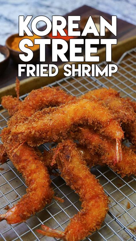 Korean Street Food is SO GOOD!!!  Fried Shrimp Recipe and Video! Asian Recipes Videos, Fried Shrimp Recipe, Fried Shrimp Recipes, Shrimp Food, Korean Street Food Recipes, Asian Street Food, Korean Street Food, Korean Dishes, Shrimp Recipe