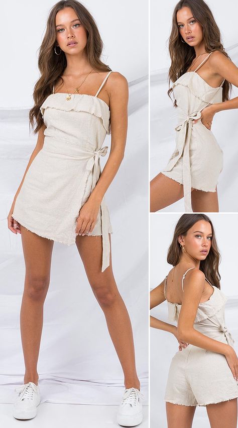 Rally Raw Linen Playsuit Beige HOT SALE! beautiful colored romper, playsuit, romper outfit, cute romper, romper classy, romper dressy, fashion, buy, sale, shop, shopping Linen Playsuit, Classy Romper, Cute Summer Rompers, Rompers Dressy, Outfit Cute, Badass Style, Dressy Fashion, Womens Fashion Inspiration, Romper Outfit