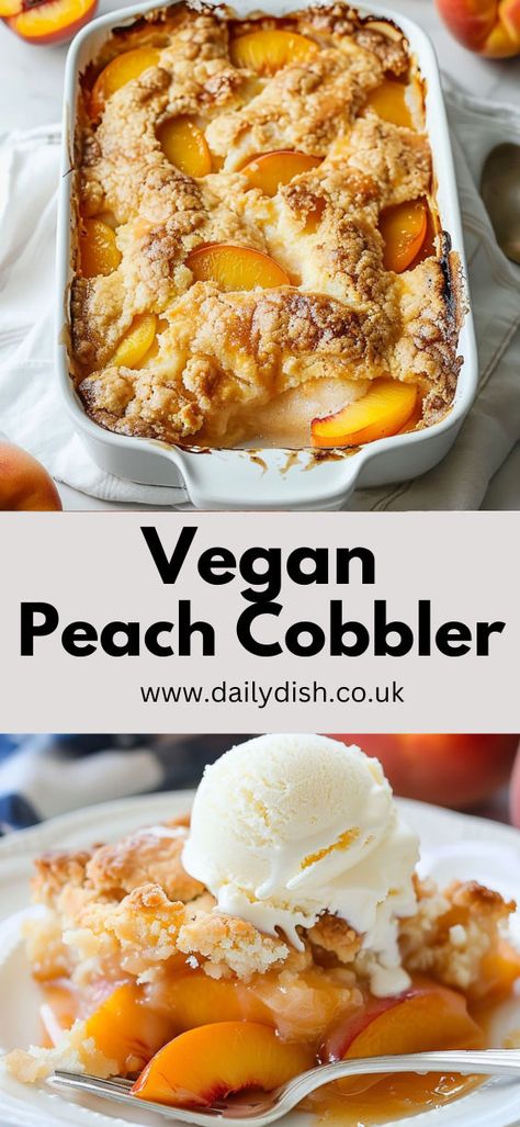 Vegan Peach Cobbler Vegan Cobbler, Cobbler Peach, Vegan Peach Cobbler, Oatmeal Vegan, Vegan Peach, Vegan Summer Recipes, Vegan Baking Recipes, Easy Vegan Dessert, Oat Crumble