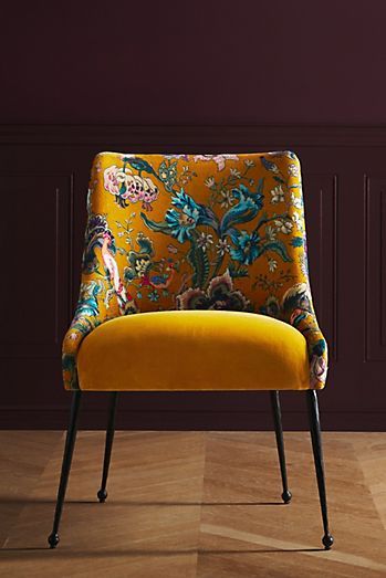 Funky Chairs Accent Chairs, Accent Chair Patterned, Printed Dining Chairs, Foyer Chair, Maximalist Furniture, Bold Sofa, Floral Accent Chair, Monkey Room, Cultural Design