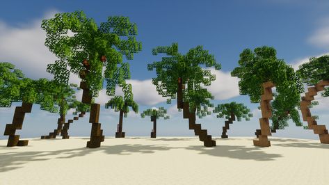 Minecraft Beach Pathway, Minecraft Hawaii Ideas, Tropical Village Minecraft, Minecraft Palm Tree Design, Minecraft Beach Decor, Minecraft Hawaii, Minecraft Foliage, Minecraft Tropical Island, Jungle Base Minecraft