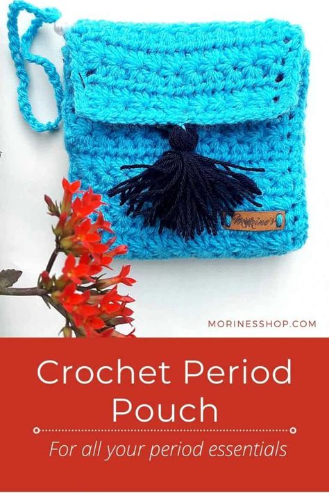 Pad Bag Pattern, Crochet Sanitary Pad Pouch, Crochet Period Pouch, Period Essentials, Period Pouch, Crochet Preemie Hats, Teether Pattern, Crochet Star Stitch, Period Kit