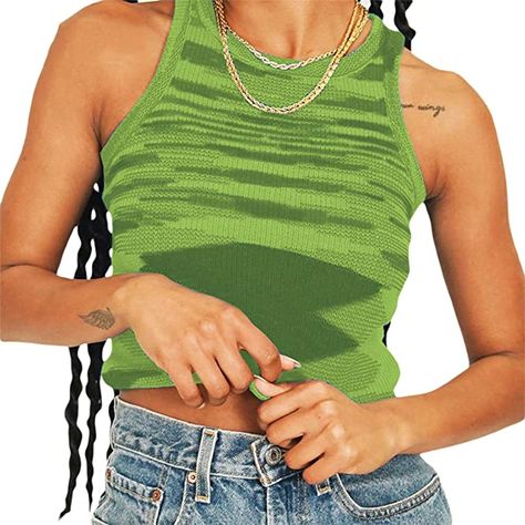 Knitted Crop Tank Top, Crop Top Women, Basic T Shirts, Outfits Streetwear, High Neck Tank Top, Cropped Tops, Top Sweater, Summer Fashion Trends, Moda Vintage