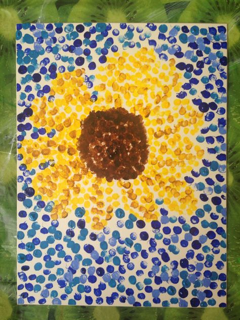 Pointillism Sunflower Pointillism Art For Kids, Pointilism Art Ideas Easy, Pointillism Easy, Pointillism For Kids, Pointillism Art Projects, Pointilism Art Ideas, Pointilism Art, Pointillism Painting, Pointalism Art