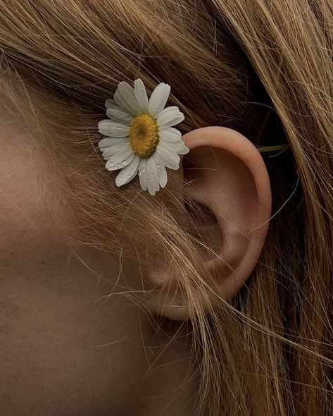 Daisies In Hair Aesthetic, Flower In Ear Aesthetic, Flower Tucked Behind Ear, Daisy In Hair, Flowers In Hair Aesthetic, Daisy Head Mayzie, Ballet Shows, How To Draw Ears, Lauren Asher