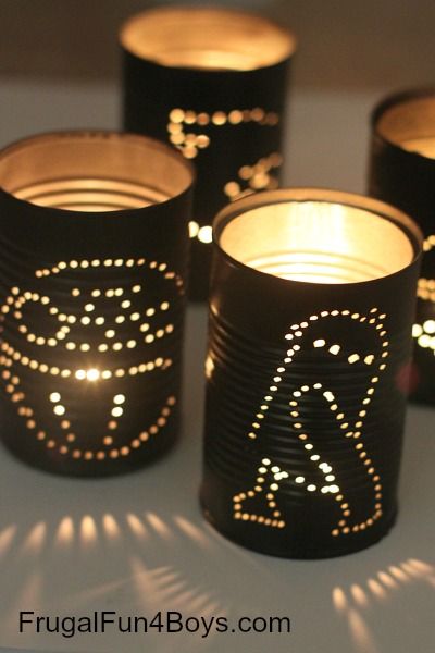 In honor of Star Wars day (May the 4th be with you), here is a simple Star Wars craft project. These Star Wars tin can lanterns are simple for bigger kids to make, and would be perfect for decorating at a Star Wars party. To light them up, use tea lights. Or to make them […] Star Wars Diy Crafts, Decoracion Star Wars, Diy Star Wars, Can Lanterns, Tin Can Lanterns, Star Wars Theme Party, Star Wars Crafts, Star Wars Diy, Star Wars Birthday Party