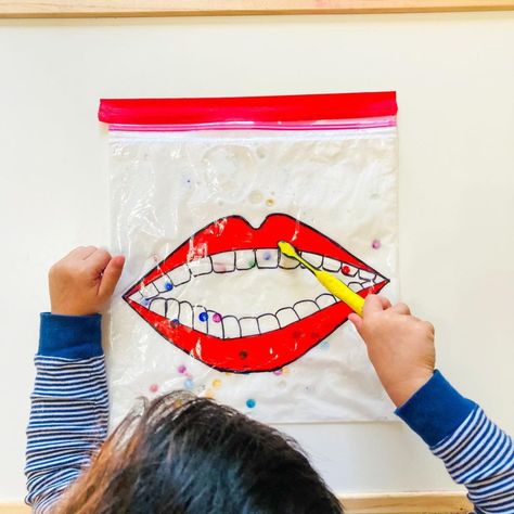 Brushing Teeth Activities, Toddler Valentine Crafts, Teeth Brushing, Sensory Games, School Age Activities, Sensory Bag, Sensory Bags, Kids Teeth, Clever Classroom