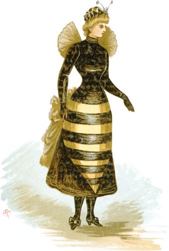 The hornet. From  Fancy Dresses Described or What to Wear at Fancy Balls; Fourth edition. P. 70 (between page 70 and 71),    authors: Holt, Ardern; T. T.; E. Meyerstein, Litho.    1884 Bee Fancy Dress, Creative Costume Ideas, Victorian Fancy Dress, Creative Costume, Fancy Dress Ball, Fancy Ball, Bee Costume, Costume Ball, Victorian Costume