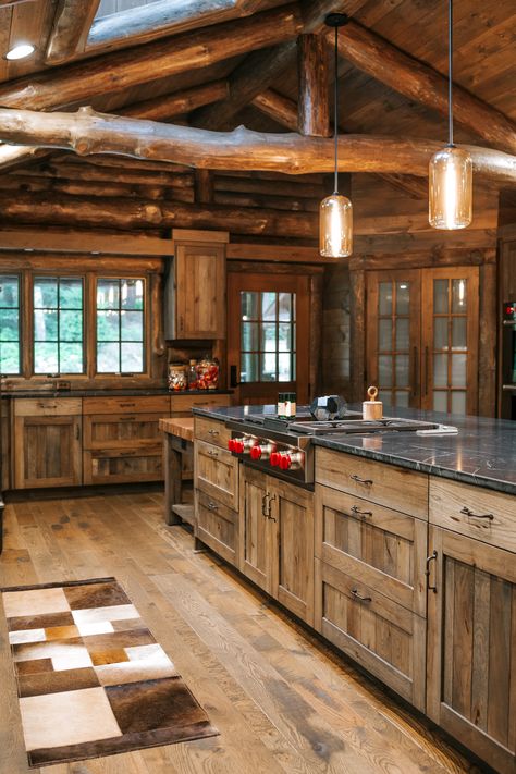 Kitchen Cabinets Log Cabin Kitchens Cabinets, Lodge Style Kitchen, Cabin Kitchen Cabinets, Rustic Cabin Kitchen, Farmhouse Style Kitchen Cabinets, Log Cabin Kitchens, Cabin Kitchen Decor, Log Home Kitchen, Lodge Kitchen