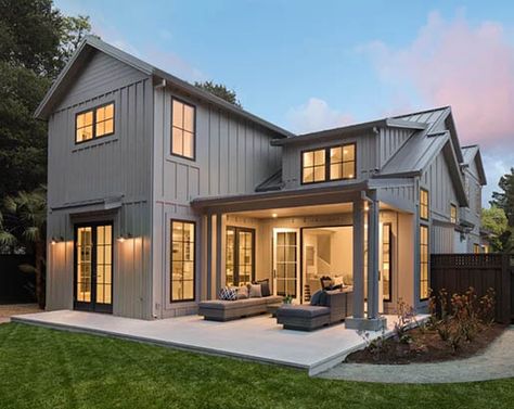 24 Board and Batten Siding Ideas | Sebring Design Build Log House Exterior, Board And Batten Exterior, Vertical Siding, Board And Batten Siding, American Houses, Large House, Grey Exterior, Modern Farmhouse Exterior, Exterior Remodel