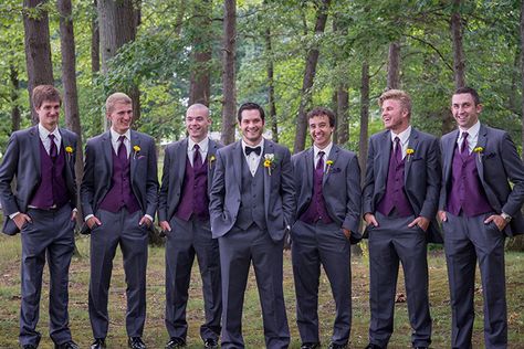 Purple Groomsmen Attire, Groomsmen Attire Purple, Purple And Sunflower Wedding, Purple Sunflower Wedding, Purple Groomsmen, Fall Wedding Groomsmen, Small Private Wedding, Fall Wedding Decor, Wedding Groomsmen Attire