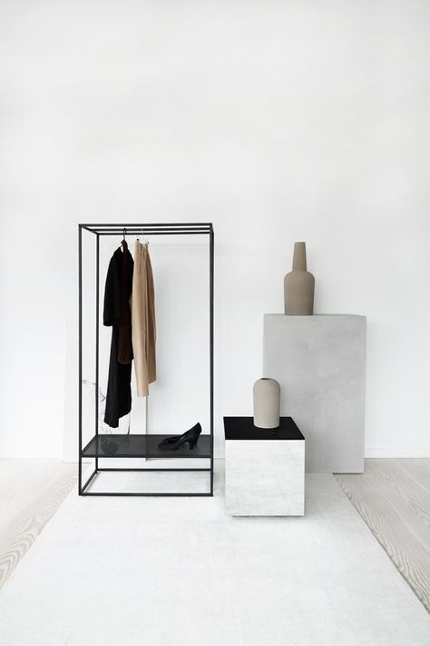 Sculptural Minimalism: New designs from Kristina Dam Studio - cate st hill Corridor Furniture, Hallway Wardrobe, Minimal Furniture, Soft Robes, Coat Stand, Wardrobe Furniture, White Powder, Hallway Furniture, Coat Stands