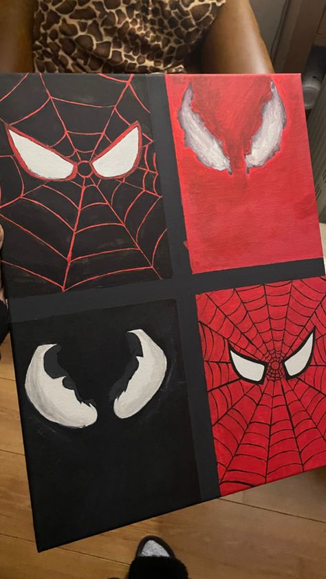 Grunge Bedroom Decor, Spiderman Canvas Art, Spiderman Canvas, Spiderman Painting, Spiderman Stickers, Grunge Bedroom, Acrylic Art Projects, Easy Canvas Art, Easy Doodle Art