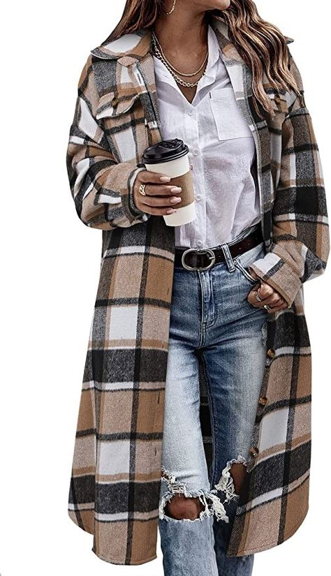 Long Shacket, Long Flannel, Work Outfit Office, Buffalo Plaid Shirt, Plaid Shacket, Corporate Fashion, Flannel Jacket, Plaid Coat, Oversized Coat