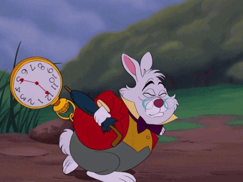 10 Things Every Chronically Late Person Wants You to Know Alice In Wonderland Rabbit, Running Gif, Alice In Wonderland 1951, Alice In Wonderland Disney, Disney Screencaps, Disney Version, Disney Gif, White Rabbits, Disney Facts