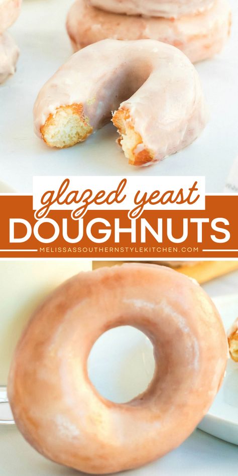 Make this simple back-to-school recipe! This homemade Glazed Yeast doughnut recipe features Milk, all-purpose flour, salt, rapid-rise yeast, melted vegetable shortening, vanilla extract, large eggs, granulated sugar, and oil. Serve this fresh Krispy Kreme Copycat for breakfast on-the-go option! Yeast Doughnut Recipe, Donut Glaze Recipe, Yeast Doughnuts, Melissas Southern Style Kitchen, Doughnut Recipe Easy, Vegetable Shortening, Southern Breakfast, Yeast Recipes, Baked Donut Recipes