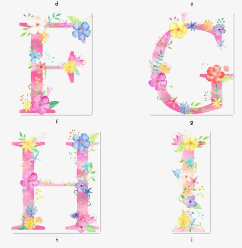 Letter Watercolor, Decorative Alphabet Letters, Watercolor Letters, Flowers Keychain, Pink Clipart, Letter Png, Watercolor Cartoon, Floral Font, Watercolor Flower Background