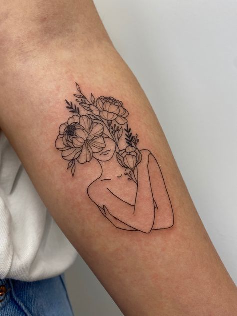 fineline tattoo Utah self love floral flower peony artist feminine female art inspo line drawing simple minimal minimalistic body positivity Linework Woman Tattoo, Aesthetic Tatoos, Self Love Tattoos, Simple Arm Tattoos, Self Love Tattoo, Bull Tattoos, Silhouette Tattoos, Thigh Tattoos Women, Cute Tattoos For Women