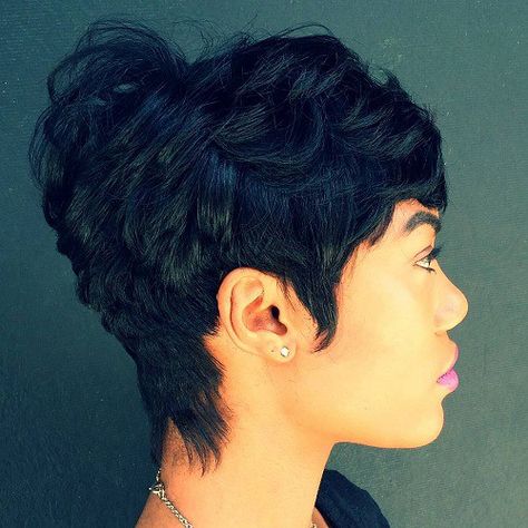 Disheveled Pixie For Thick Hair Short Hairstyles For Black Women, Short Black Hair, Asymmetrical Hairstyles, American Hairstyles, Sassy Hair, Fringe Hairstyles, Short Black Hairstyles, Hairstyles For Black Women, African American Hairstyles